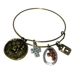 Faith Truly Blessed Charm Bracelet Cross Pendants Oval Disc Vintage